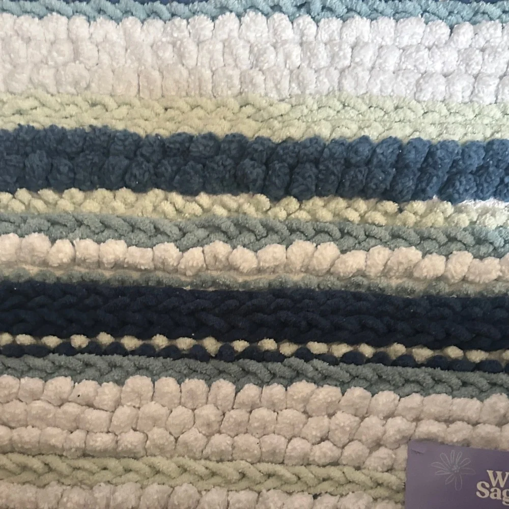 NWT Wild Sage Silvia Stripes Handloomed Blue and White Textured Bath Mat